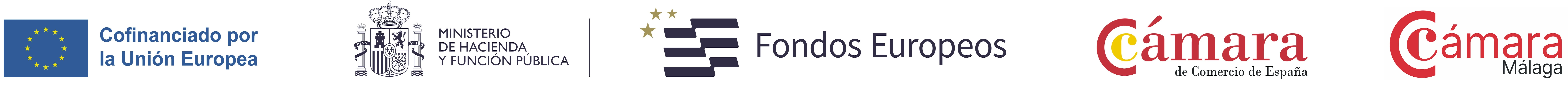 Logos institucionales: Unión Europea, Ministerio de Hacienda y Función Pública, Fondos Europeos, Cámara de Comercio de España, Cámara de Comercio de Málaga
