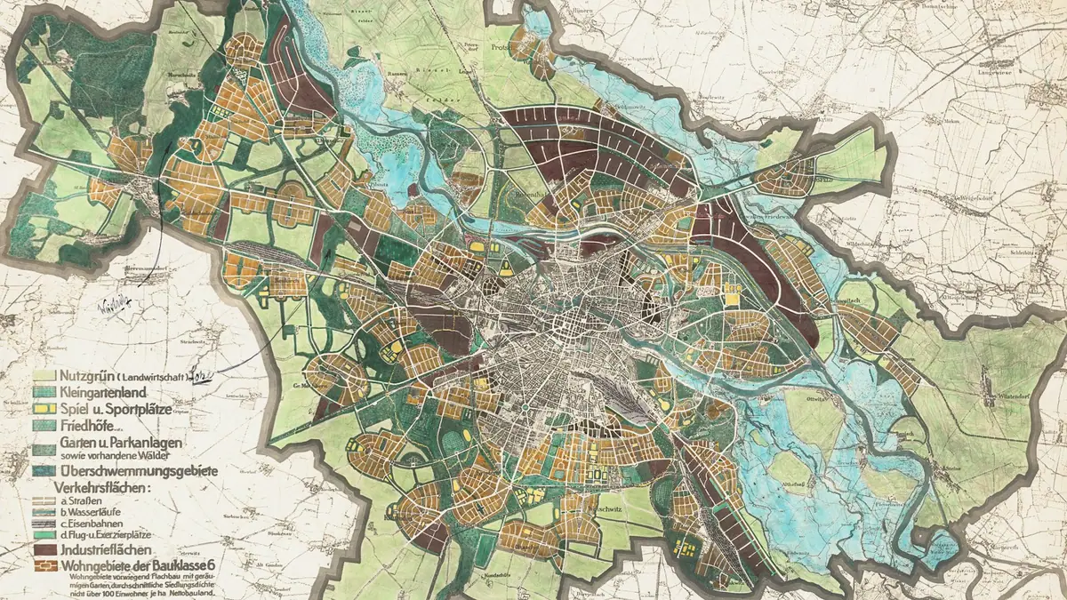 Plano de ordenación urbana con zonificación de usos del suelo en colores